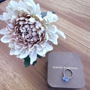 David Yurman 11 mm Blue Topaz and Diamond Chatelaine Ring
